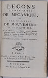 Abbé De La CAILLE "LEÇONS ÉLÉMENTAIRES DE MÉCANIQUE OU TRAITÉ ABRÉGÉ DU MOUVEMENT ET DE L'ÉQUILIBRE"