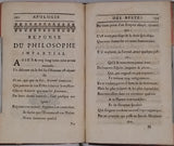 MORFOUACE de BEAUMONT Gilles "Apologie des Bestes ou leurs connoissances et raisonnement. Prouvés contre le Système des Philosophes Cartésiens, qui prétendent que les Brutes ne sont que des Machines automates. Ouvrage en vers"