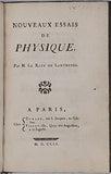 LE RATZ DE LANTHENÉE Jean François "NOUVEAUX ESSAIS DE PHYSIQUE"