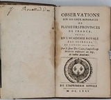 DU CLOS Samuel Cottereau "Observations sur les Eaux Minérales de plusieurs Provinces de France faites en l'Académie Royale des Sciences en l'année 1670 & 1671"