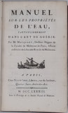 MACQUART Louis "Manuel sur les propriétés de l'Eau, particulièrement dans l'art de guérir"