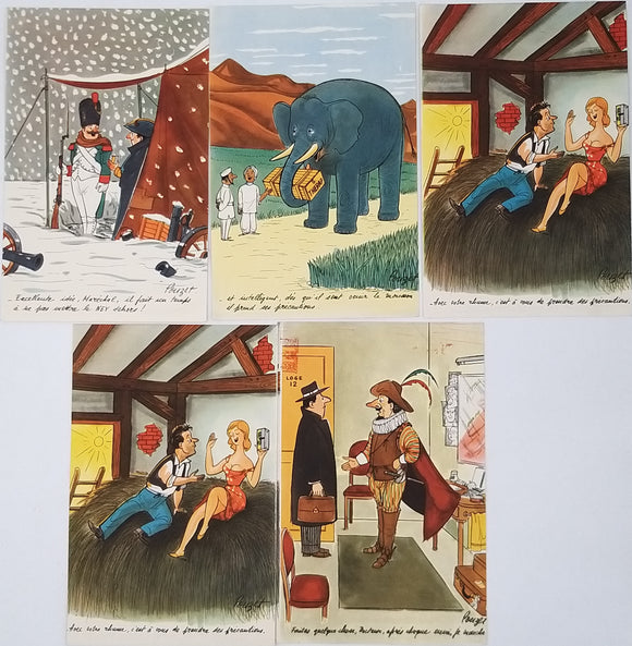 POUZET Ensemble de 5 cartes postales humoristiques publicitaires pharmaceutiques