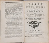 VAUGONDY Robert de [Fils] "Essai sur l'histoire de la Géographie, ou sur son origine, ses progrès & son état actuel"