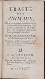 CONDILLAC Étienne Bonnot de "Traité des Animaux, Où, après avoir fait des observations critiques sur le sentiment de Descartes, & sur celui de M. de Buffon, on entreprend d'expliquer leurs principales facultés"