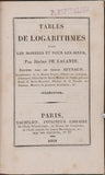 DE LALANDE Jérôme "TABLES DE LOGARITHMES POUR LES NOMBRES ET LES SINUS"