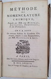 Collectif [de MORVEAU, LAVOISIER, BERTHOLLET, de FOURCROY] "MÉTHODE DE NOMENCLATURE CHIMIQUE ON Y A JOINT UN NOUVEAU SYSTÈME DE CARACTÈRES CHIMIQUES ADAPTÉS A CETTE NOMENCLATURE PAR MM. HASSENFRATZ & ADET"